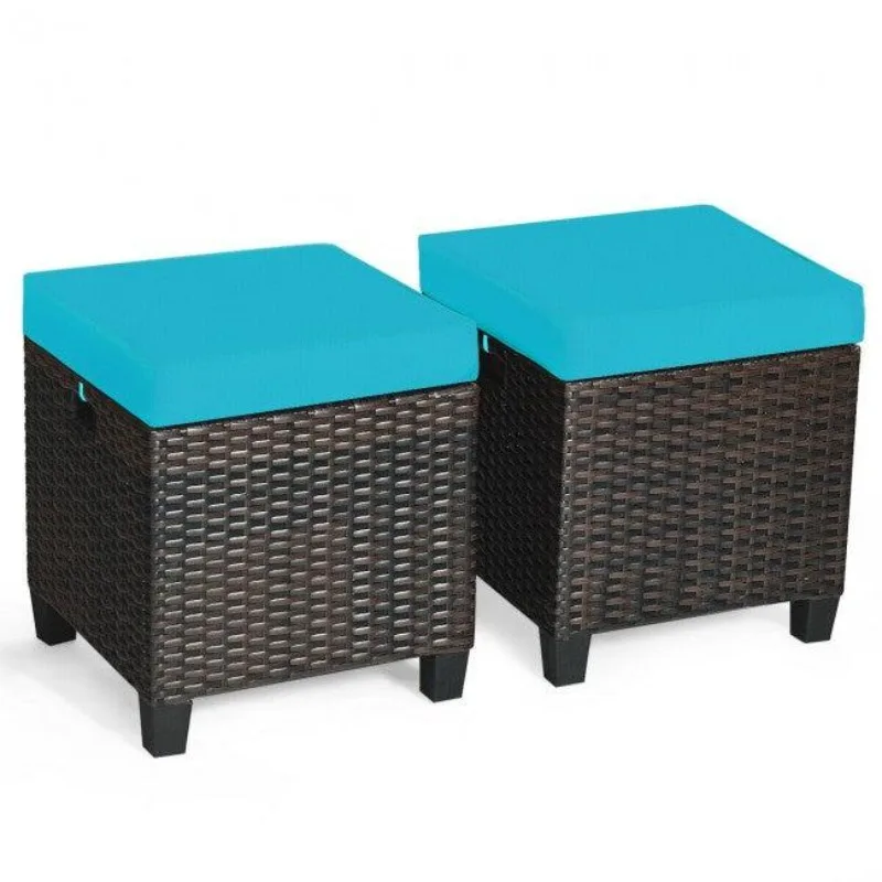 

2 Pieces Patio Rattan Ottoman Cushioned Seat