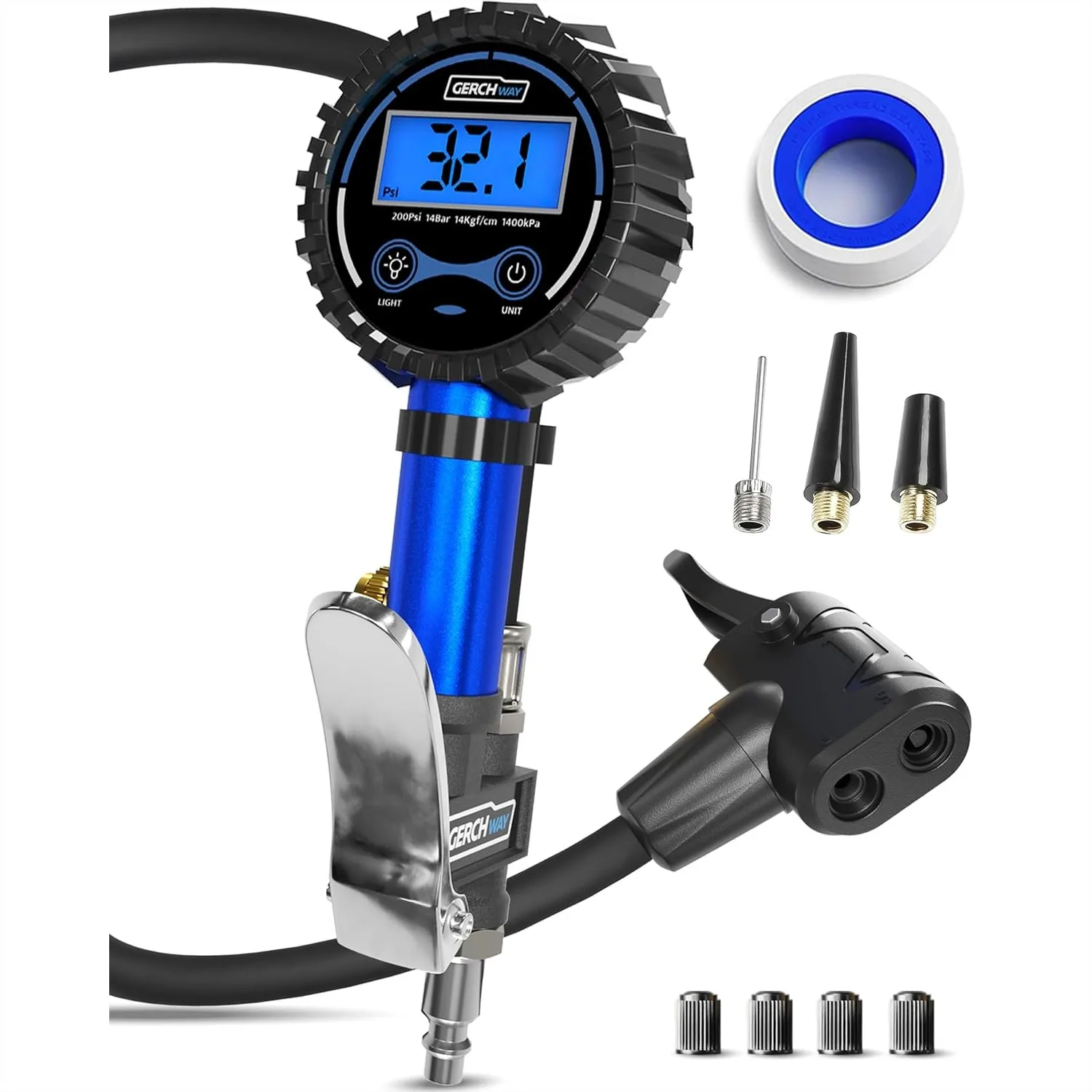 

Digital Bike Tire Inflator with Pressure Gauge - Presta and Schrader Valve Compatible, Easy to Use for Accurate Inflation