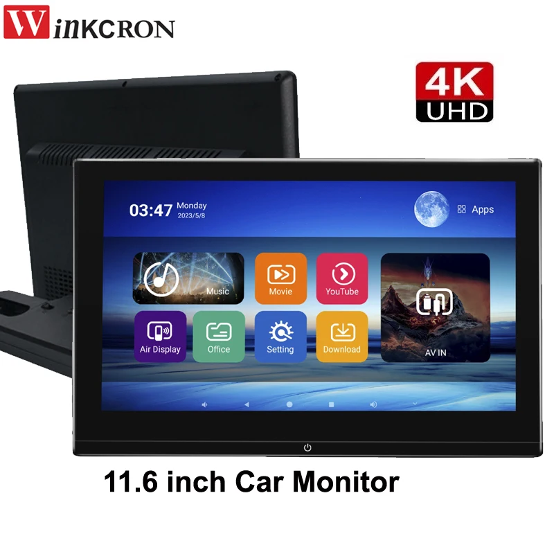 11.6 inch IPS Car Headrest Monitor 4K Video Player Android 11 Wifi Game Remote Control HDMI IR AV FM USB RAM 2G/32GB ROM