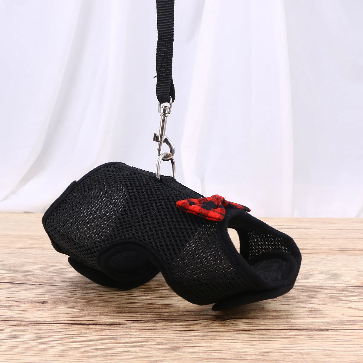 

Pet Breathable Mesh Fabric Harness Leash Small Animal Vest Bow Design Lightweight Comfortable Black Size M