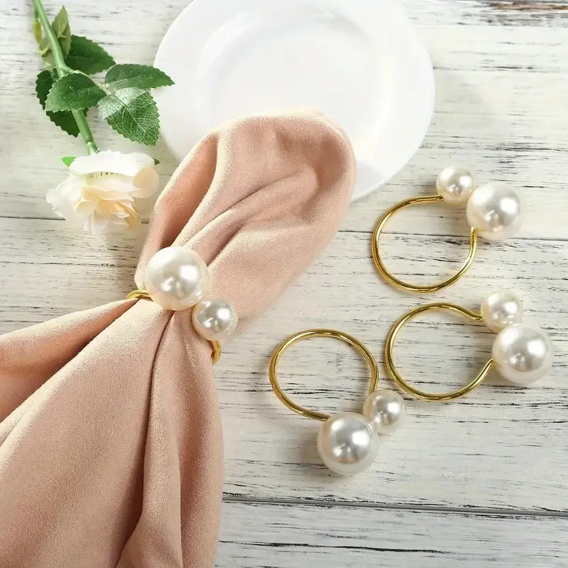 10 Stück Serviettenringe aus Metall mit Imitationsperlen, elegante Kerzenhalter-Schnallen, Hochzeit, Party, Bankett, Tischdekoration, Abendessen-Ornamente