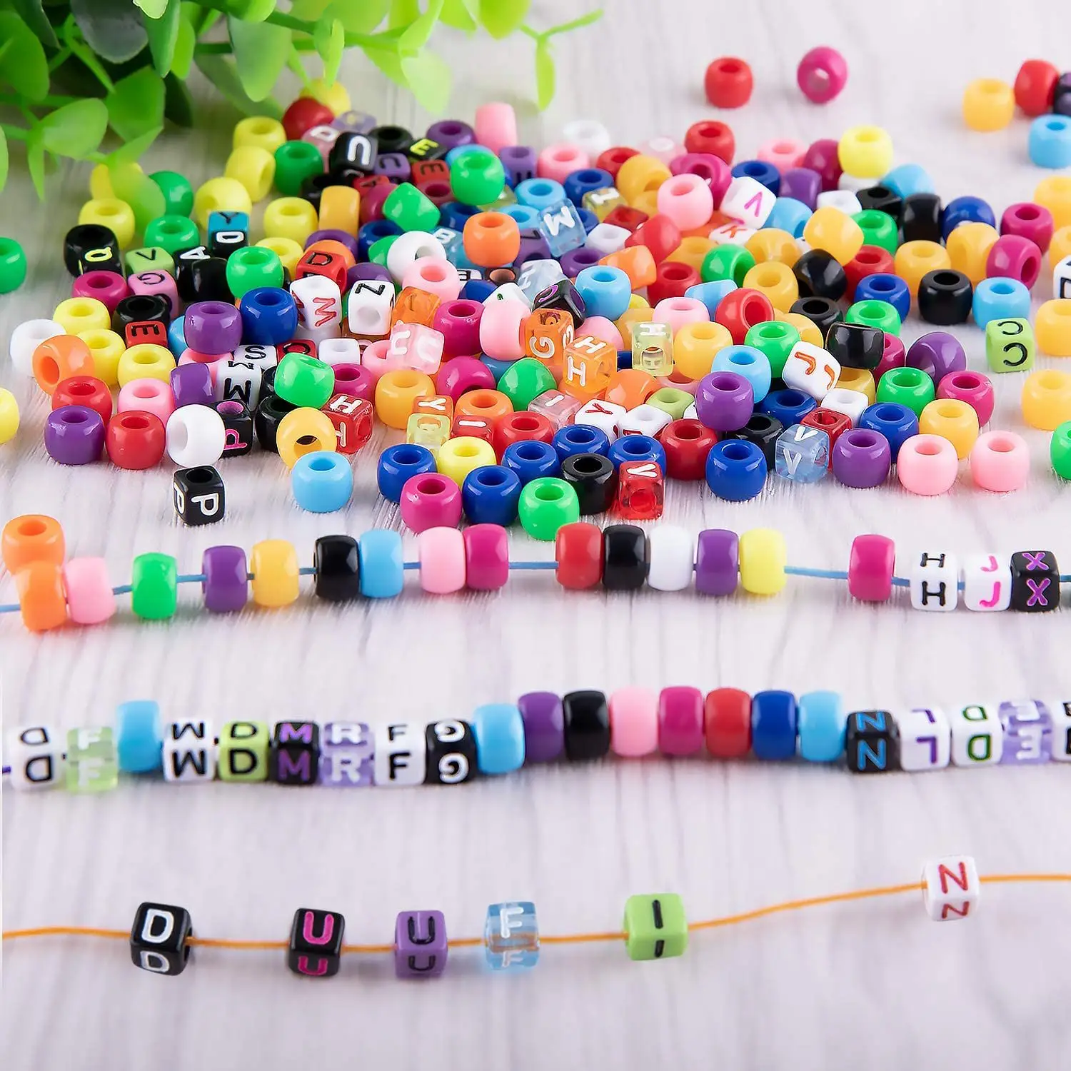 1000Pcs DIY Beads for Kids Color Letter Beads for Necklace Bracelet Jewelry Making with Elastic Crystal String Cords