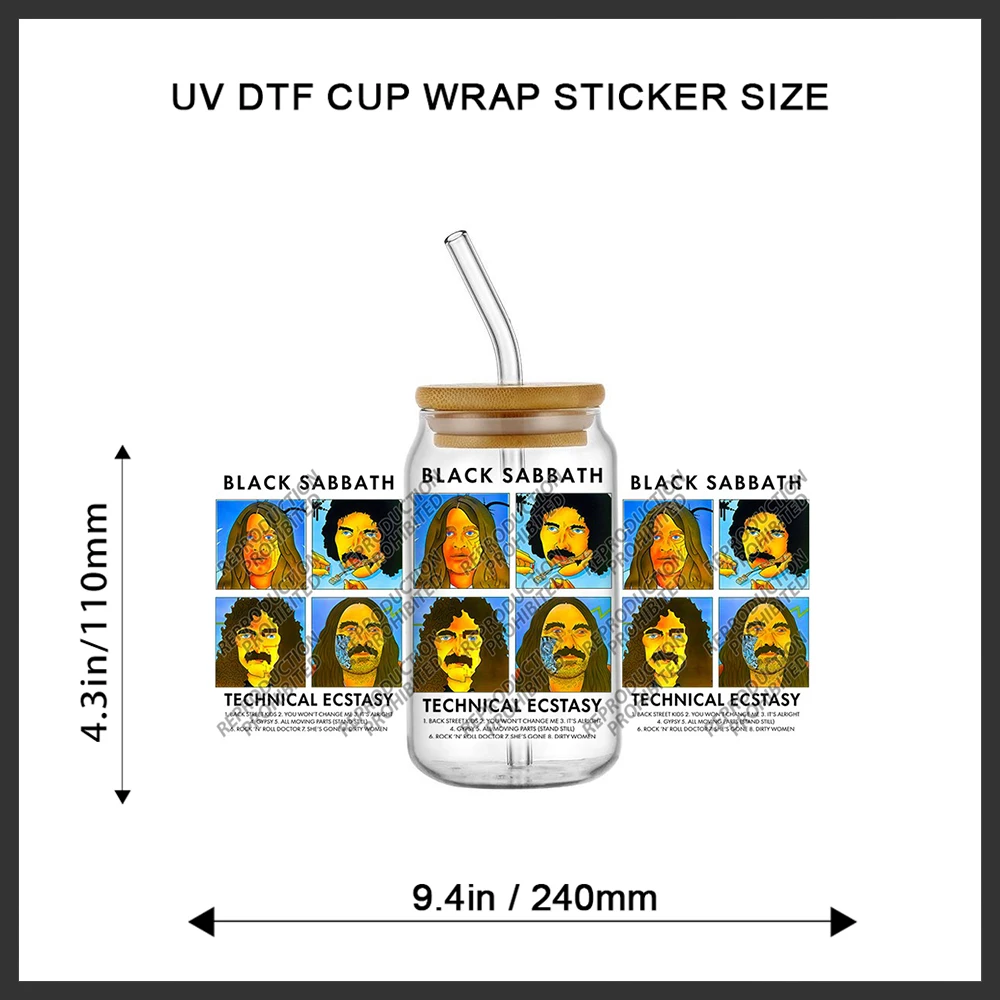 Vintage Heavy Metal Cross Art UV DTF Cup Transfer Sticker Rock Music Style Decal For Libbey Glass Can Tumbler DIY Decal - view 2