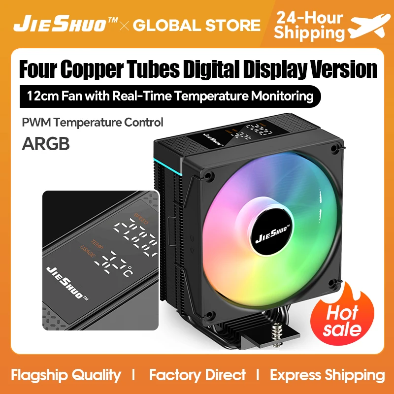 

JIESHUO JS2501 CPU Air Cooler 4 Heat Pipes 120mm ARGB Fan 2000RPM PWM for Intel LGA1700/1200/115X/1800 AMD AM4/AM5