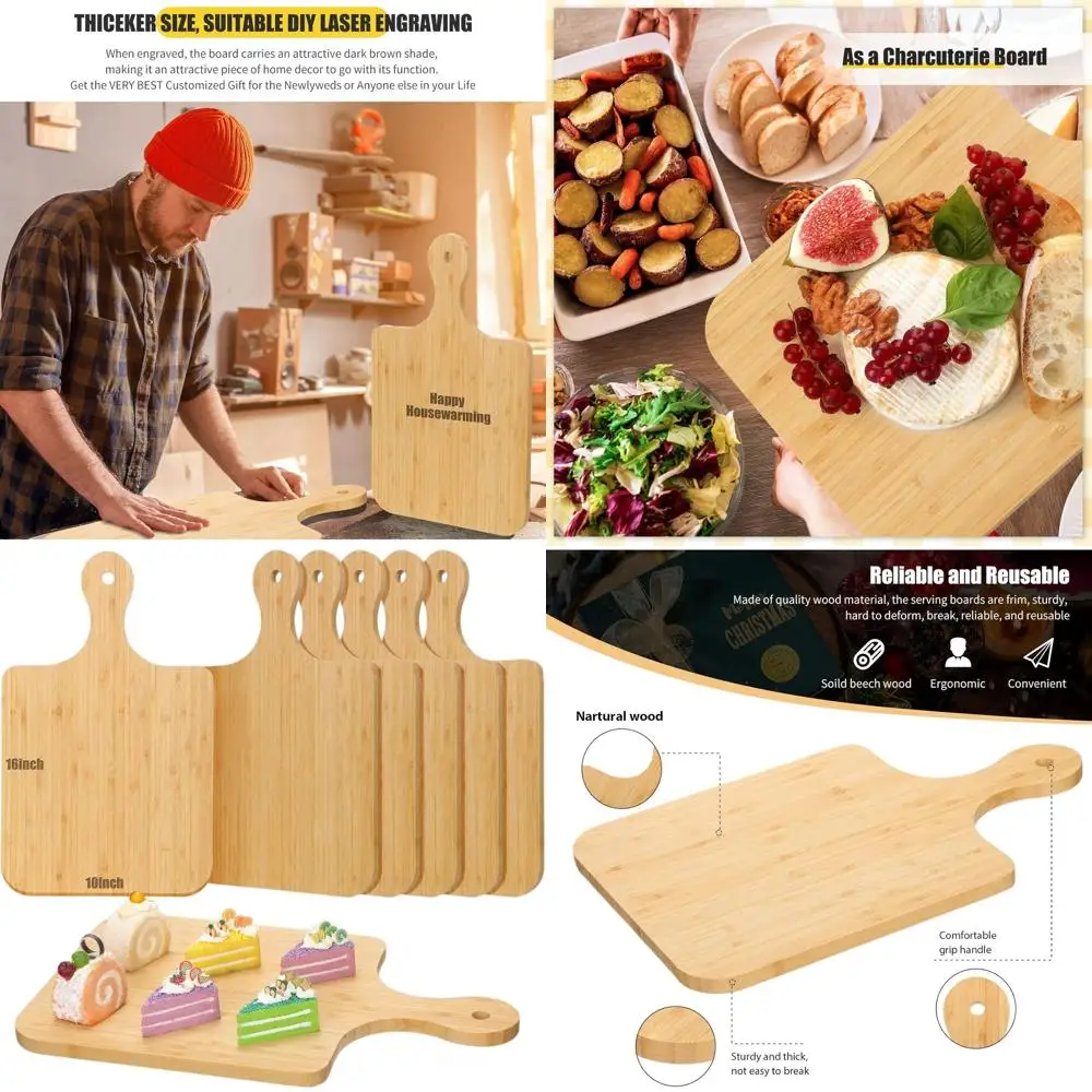 

Набор из 6 разделочных досок из бамбука с ручками, 16x10 дюймов, идеально подходит для кухни, гравировки и подарков.