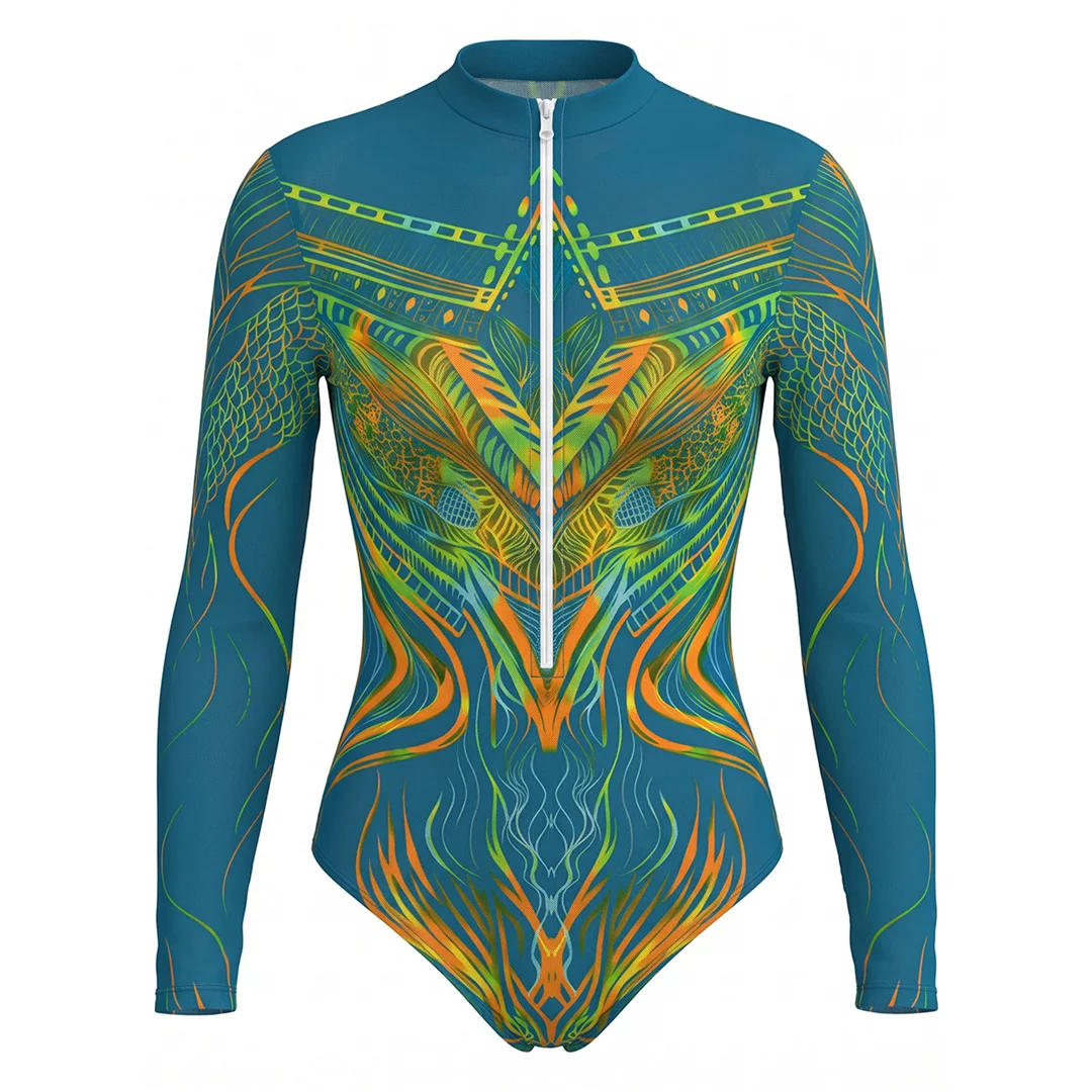S - XXL Neuer bedruckter Badeanzug mit langen Ärmeln und Hose, Reißverschluss, Damen-Badeanzug, einteiliger Badeanzug, gepolsterter Badeanzug, Badebekleidung, Badeanzug V8356 – Detail 3