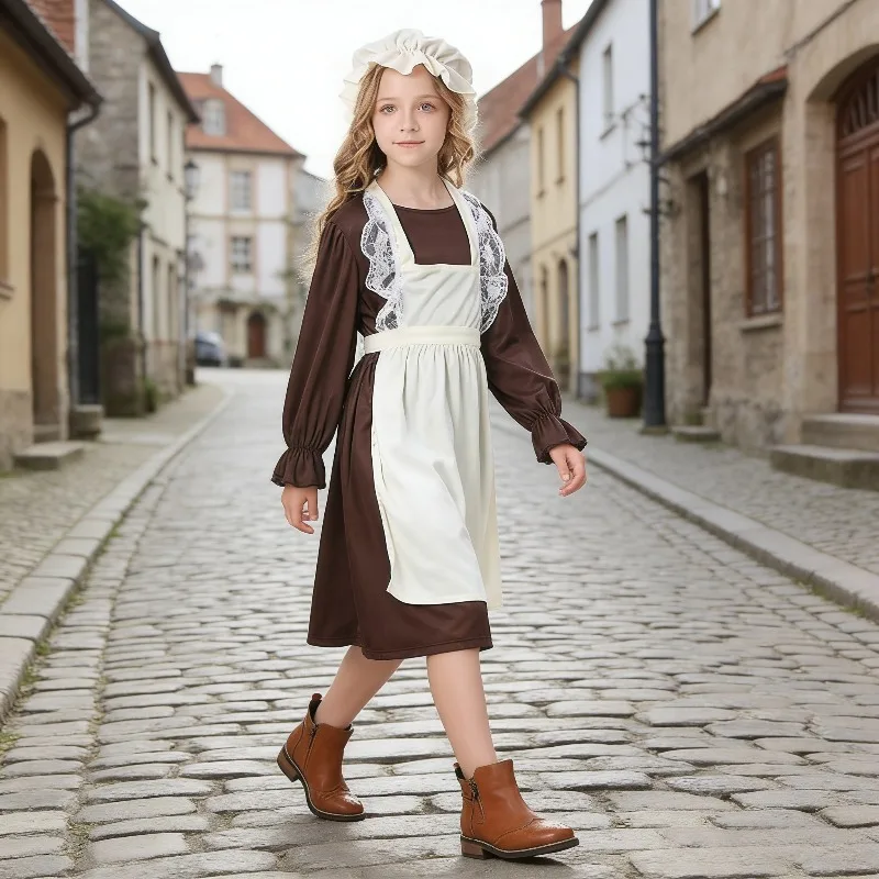 

Kids Medieval Peasant Costume European Colonial Poor RolePlay Old Grandma Cosplay Outfit Stage Performance Historical Themed