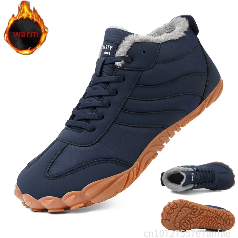 Botas de Nieve para Hombre, Estilo Barefoot, Punta Ancha, Parte Superior de Cuero Sintético, Forro Térmico de Felpa, Calzado Deportivo de Invierno para Hombre y Mujer