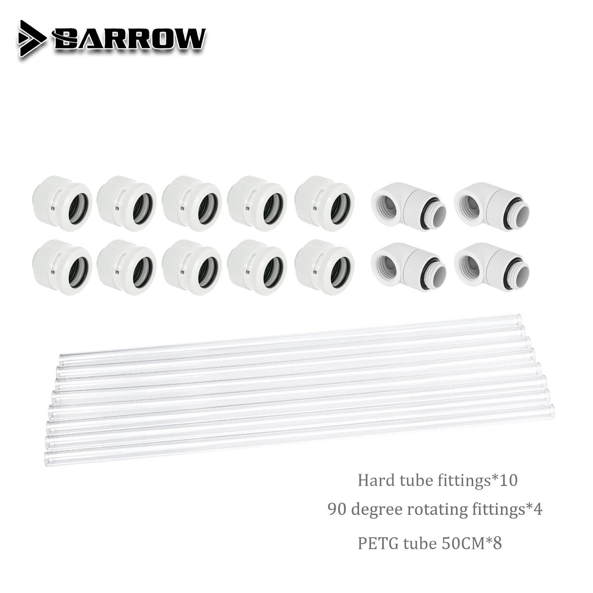 Barrow 컴퓨터 수냉 빌드 PETG 하드 튜브, 피팅 포함, 액체 루프 키트 커넥터, 8 개 x 500mm 튜브, OD12, 14, 16mm