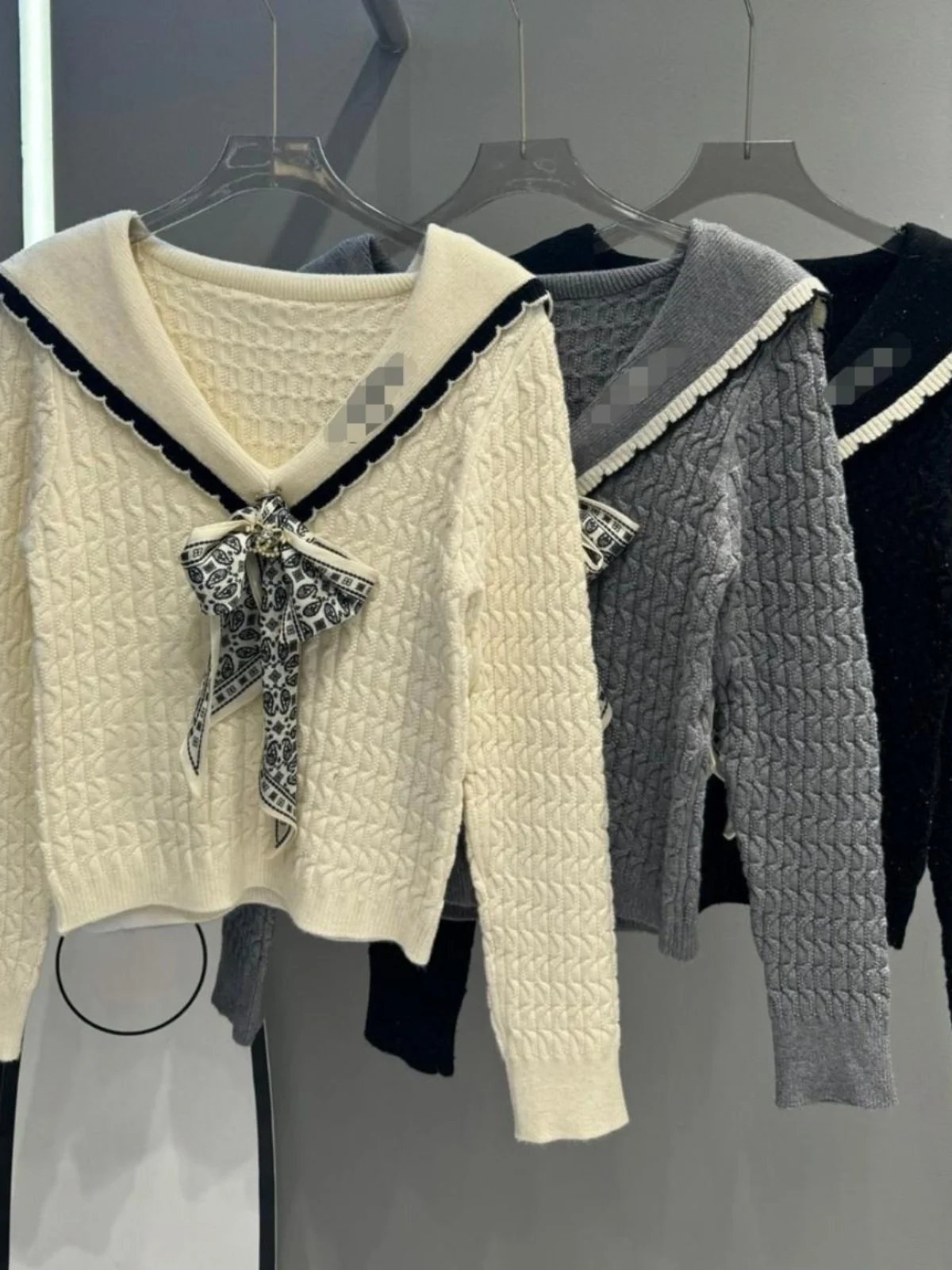 

High Quali Knitted Long Sve Sweater Embroidered Letter Navy Collar College Sle Autumn New Arrival Women's Knitwear