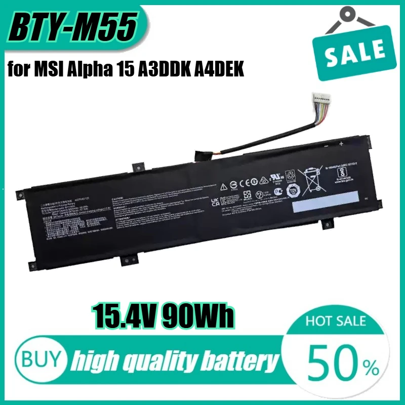 

15.4V 90Wh BTY-M55 Laptop Battery for MSI Alpha 15 A3DDK A4DEK B5EX B5EEK 7447925QA055H 925QA055H