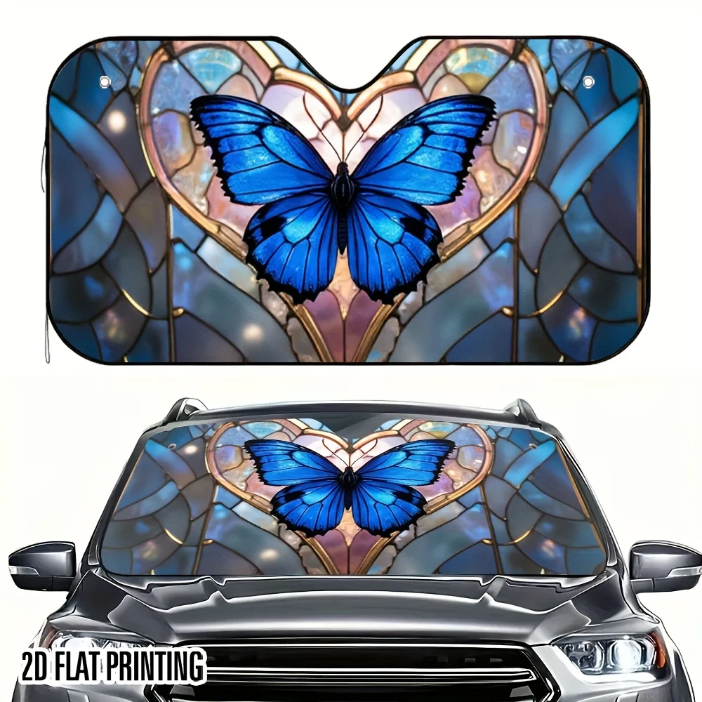 1pc 2D Flat Butterfly Dance Colorful Window Art Design Car Front Window Sun Shade – Universal Fit Windshield Visor, Keeps Vehicl