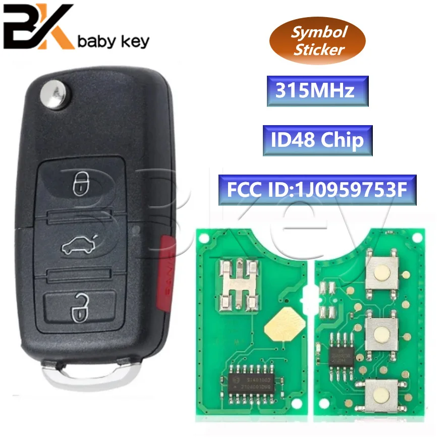 BB Key for VW Passat Golf Jetta 1998-2002 315MHz ID48 Chip FCC ID:1J0959753F Flip Folding Remote Car Key Volkswagen