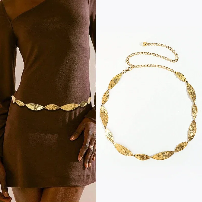 Mode Goldene Weibliche Taille Kette Gürtel Western cowgirl blatt punk Metall Gürtel Für Frauen Luxus Silber Bund für sommer strand