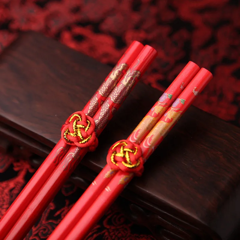 100pairs Wood Chinese Chopsticks Double Happiness Dragon And Phoenix Wedding Chopsticks Wedding Favor Gift ZA6332