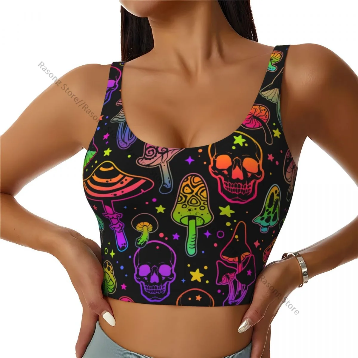 Women Sexy Sports Vest Bright Poisonous Mushrooms And Skulls Female Streetwear Sport Lingerie Tee Crop Top