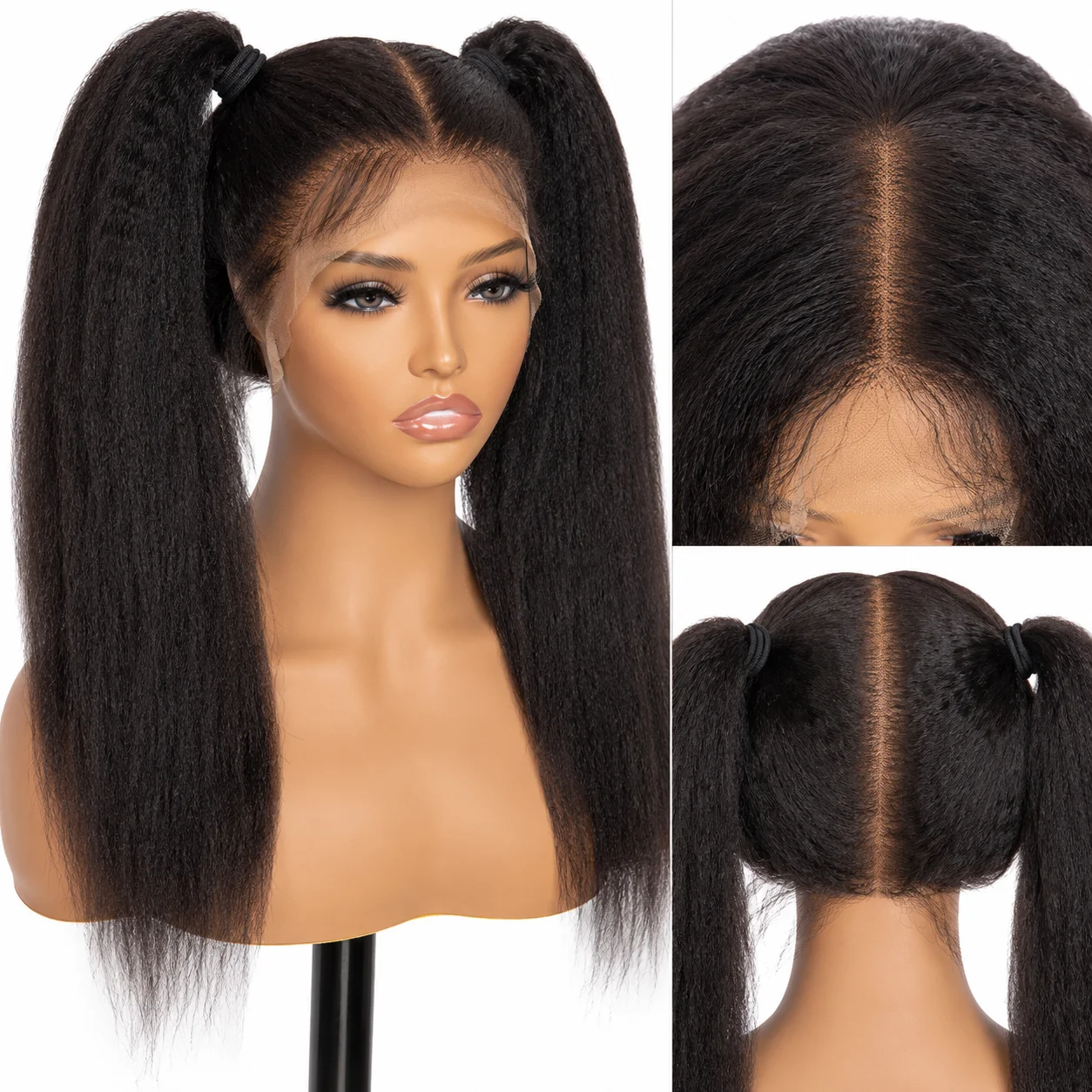 

100% Real Cuticle Aligned Kinky Straight Human Hair Real Full Lace Wigs HD Lace Frontal Brazlian Virgin Human Hair Pre Plucked Natural Hairline 360 Full Lace Frontal Wigs Free Part Glueless 100% Yaki Straight Human Hair Wigs For Black Women