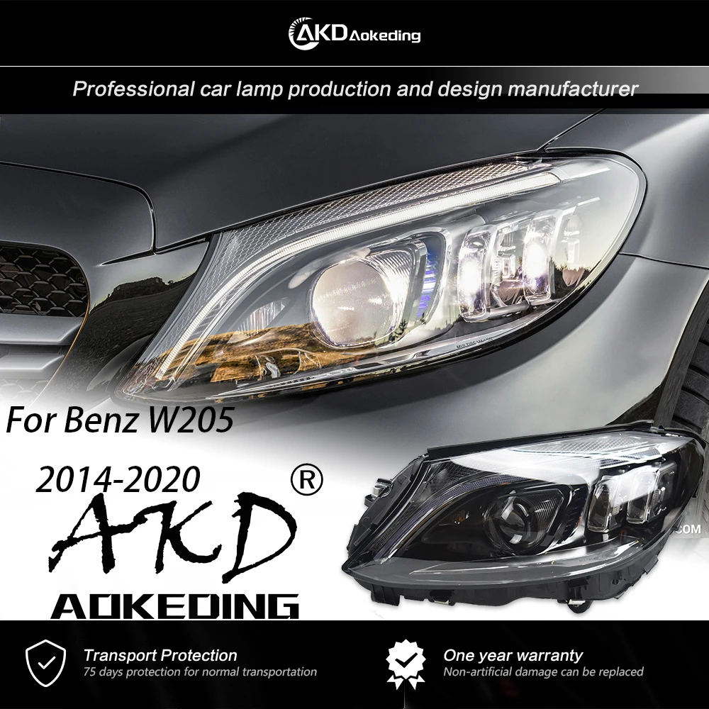 AKD Head Lamp For Benz W205 Headlights 2014-2021  C200 C260 DRL H7 LED Bi Xenon Bulb Assembly upgrade Dynamic Signal Accessories