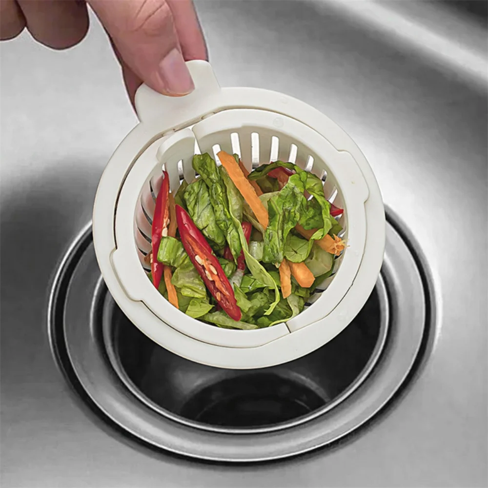 Kitchen Sink Drain Strainer Press with Handle Automatic Dumping Basket Multi-functional Use Filter Net Leakage-proof Drain Baske
