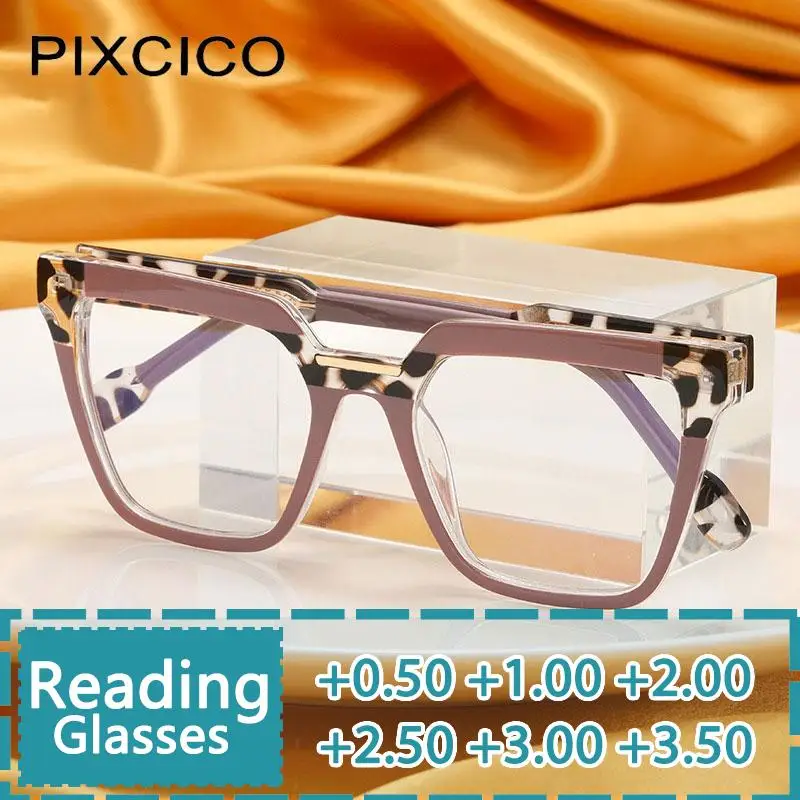 R56595 Fashion Retro Two Color Splicing Large Size Frame Cat's Eye Reading Glasses +1.00 ~+3.00 Women's Tr90 Presbyopic Glasses
