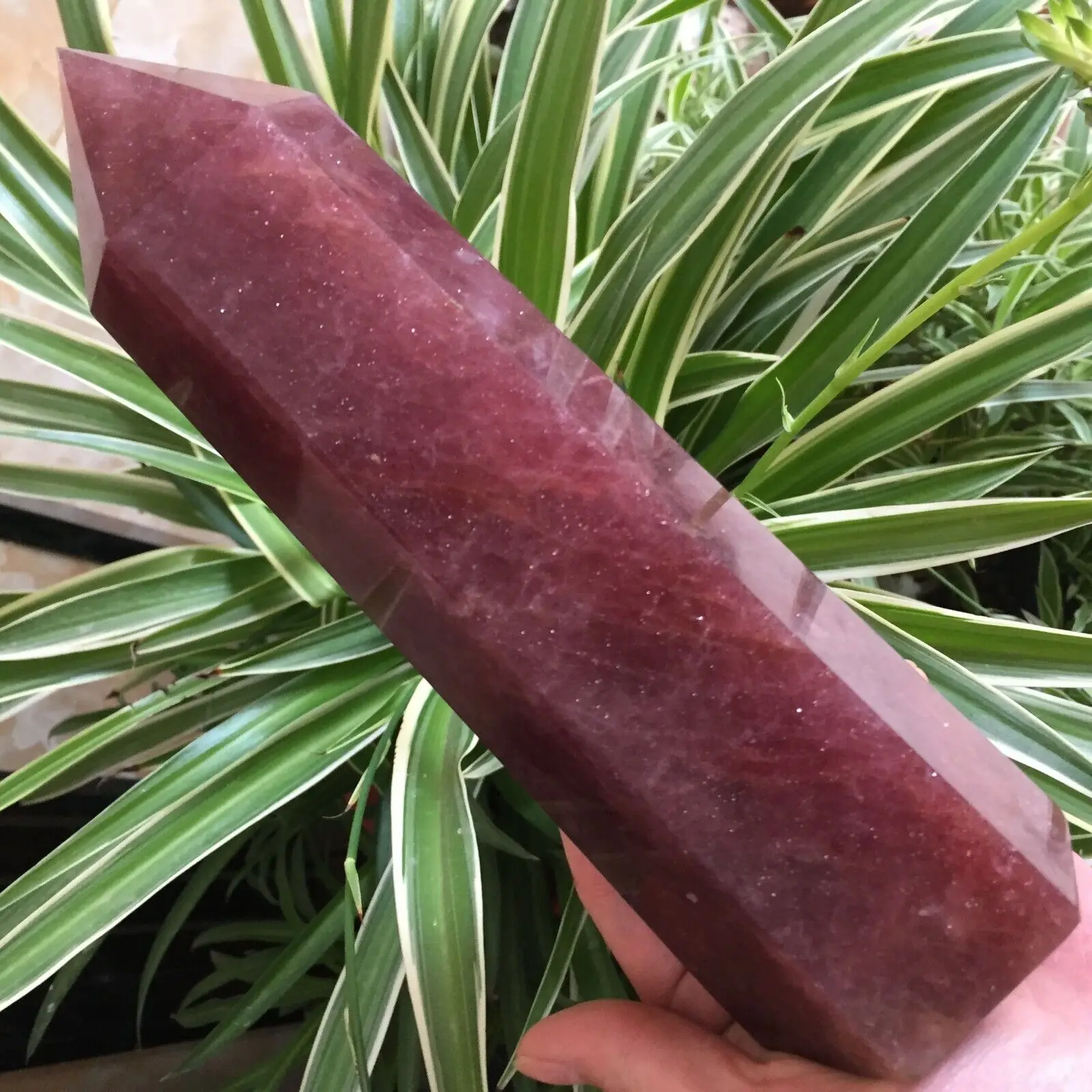 Magical Natural Strawberry Stone Wand, Quartz Crystal Obelisk, Mineral Energy Healing Stone, Home Office Demagnetization Decorat