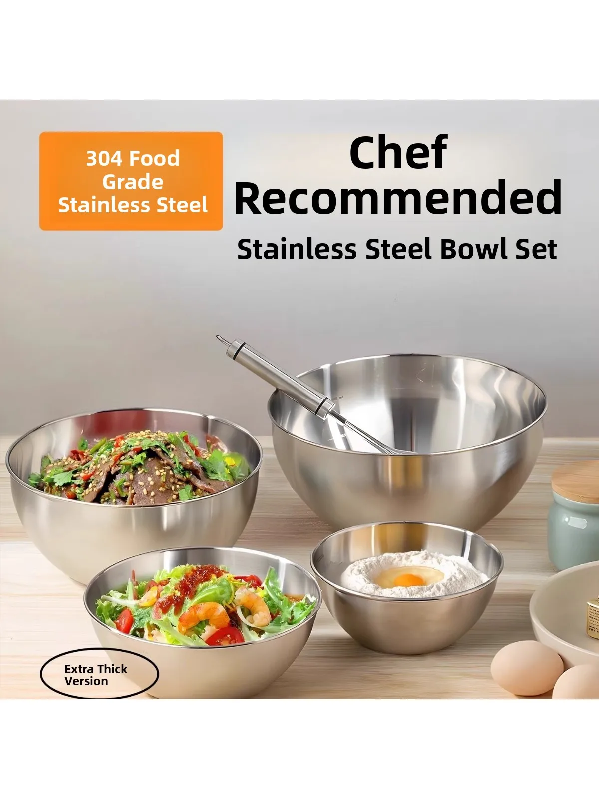 

Thickened 304 Food Grade Stainless Steel Kitchen Sink for Washing Vegetables Making Noodles Beating Eggs Salad Preparation Bowl