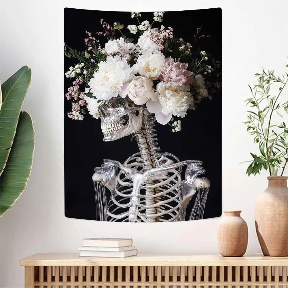 

Гобелен VIKAMA с цветочным узором и черепами, темный дизайн, для спальни, гостиной, гостевого дома, общежития, декор для дома