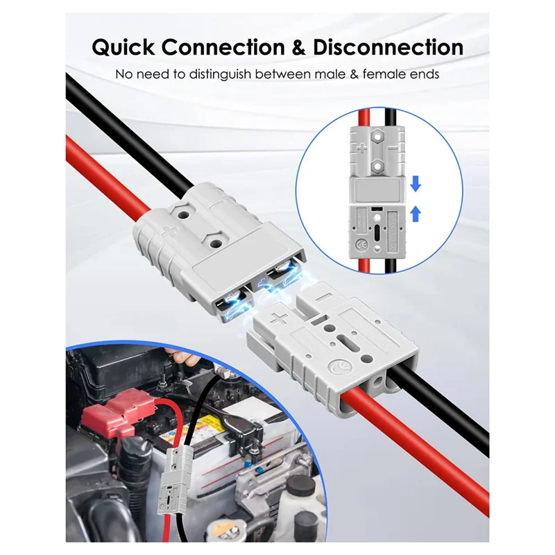 

ABKP-50A For Anderson Connector With 10AWG Battery Alligator Clip,600V Cable Towing Winch Quick Connect Plug,For Car Forklift