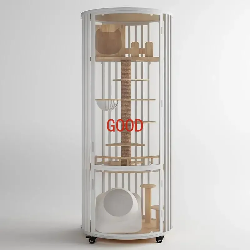 

Small and Medium-sized Panoramic Cylindrical Cat Villa, 360 ° Cage, Glass Cabinet, Luxury Nest, Solid Wood, Room