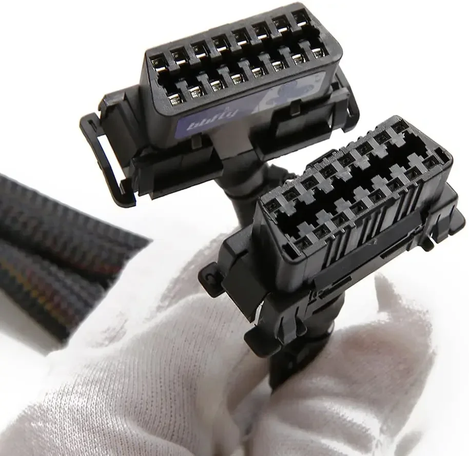 Obd2 الفاصل 16 دبوس obd II الفاصل تمديد 1x ذكر و 2X أنثى تمديد 30 سنتيمتر قارئات رمز السيارة obd كابل محول #2