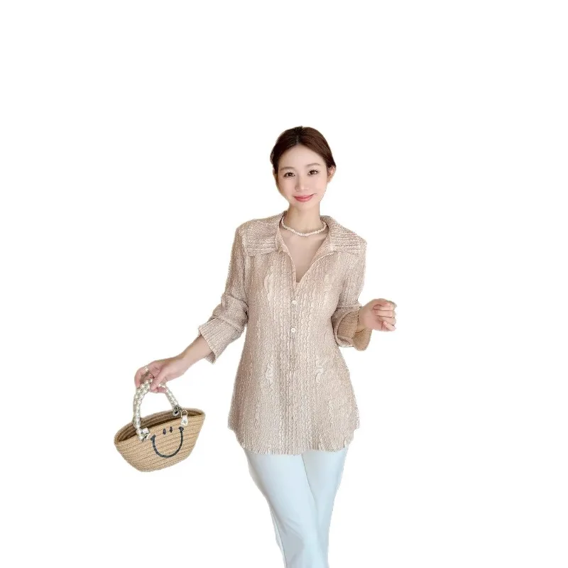 Miyake Pleated 2026 Spring/Summer New Women's Top High-End Pleated Shirt Top Design Fashion Casual Versatile Cardigan Shirt