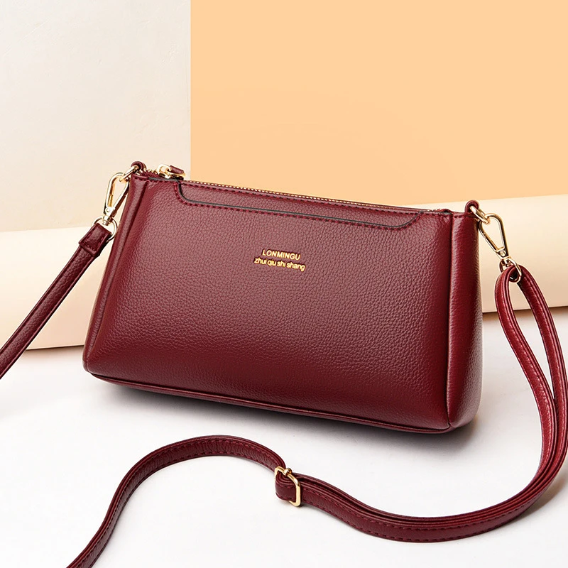 

2026New Korean-style simple crossbody bag for middle-aged women, soft leather shoulder bag for women