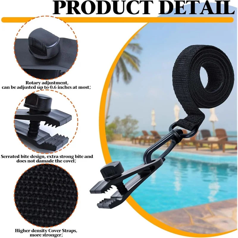 A84X-Solar Powered Pool Cover Reel Attachment Accessories 18 Pcs Set-Upgraded Straps Kit For Pool Reels