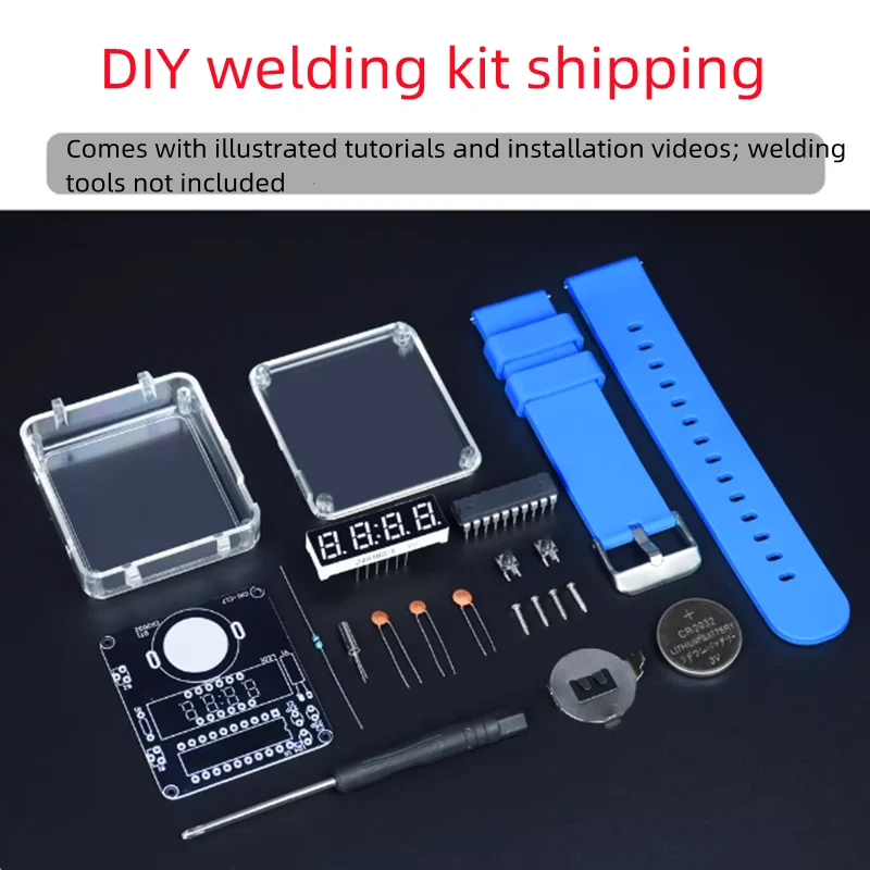 LED Watch Kit DIY Electronic Watch Loose Parts Soldering Assembly Transparent Creative Microcontroller Digital Tube Clock Access