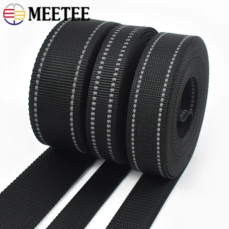 

5/10Meters 20/25/38mm Black Reflective Nylon Webbing Tapes Pet Collar Ribbon Backpack Clothes Decor Band DIY Sewing Accessories