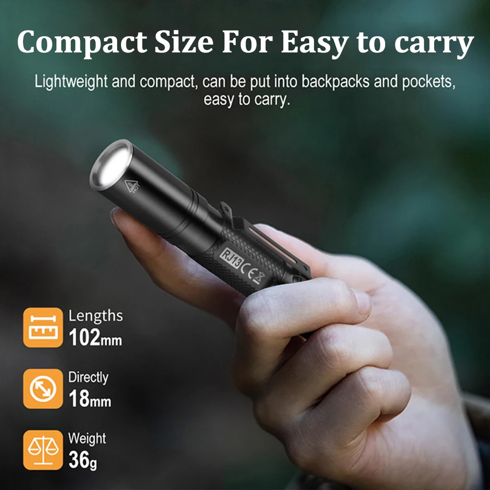 Amanfire RJ13 Keychain Flashlight 500LM Mini Torch 8W LED Light Waterproof IP66 Portable EDC Lighting