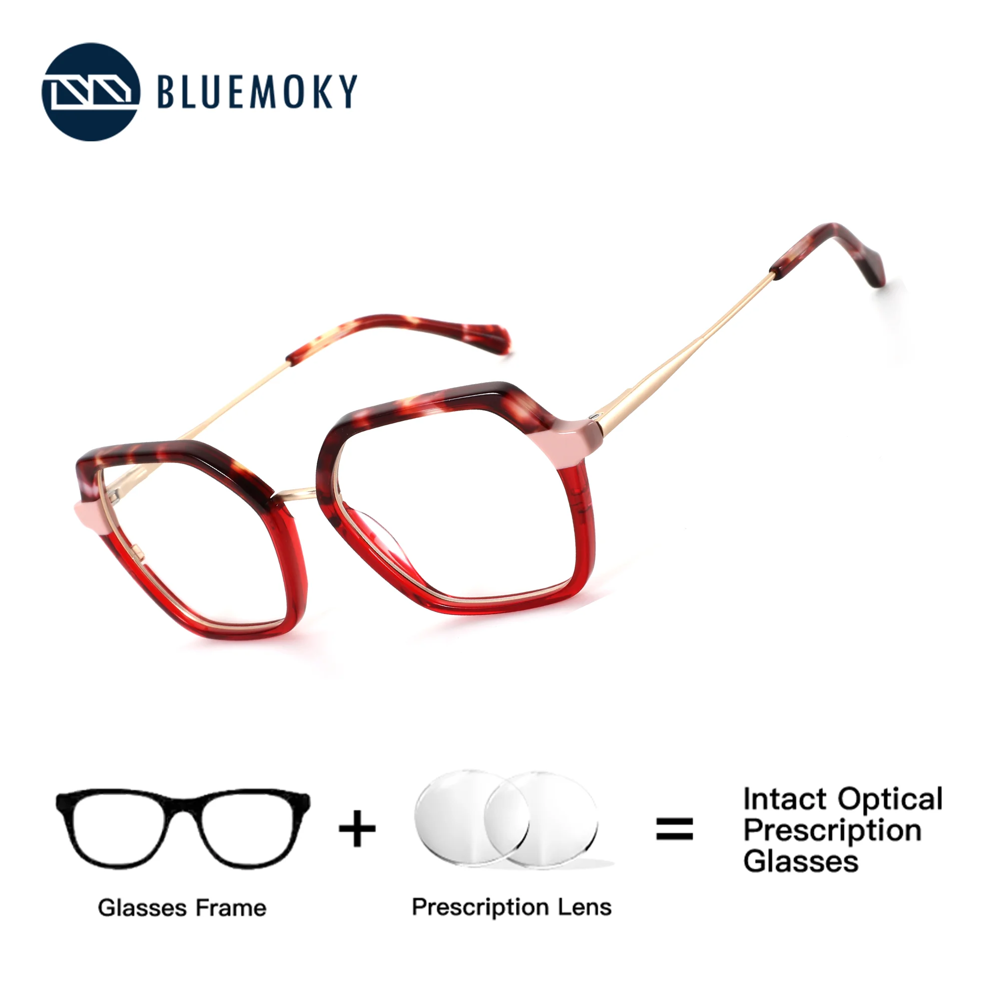 BLUEMOKY Polygon Prescription Glasses with Women's Prescription Blue Light Blocking Photochromic Grey Acetate Myopia Eyeglasses
