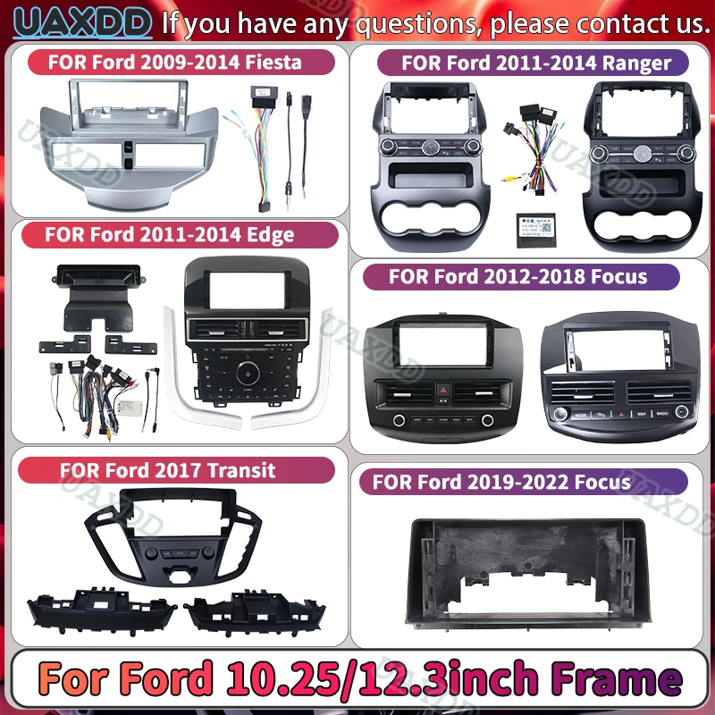 For Ford 12.3Inch Frame Kit Dashboard Panel Mounting Android Radio Cable 2009-2022 Focus Fiesta Kuga Ranger Transit Edge Escort