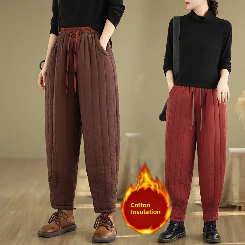 면 슬림핏 바지 신축성 있는 허리밴드 면 삽입 순색 슬림 효과 겨울 신상품