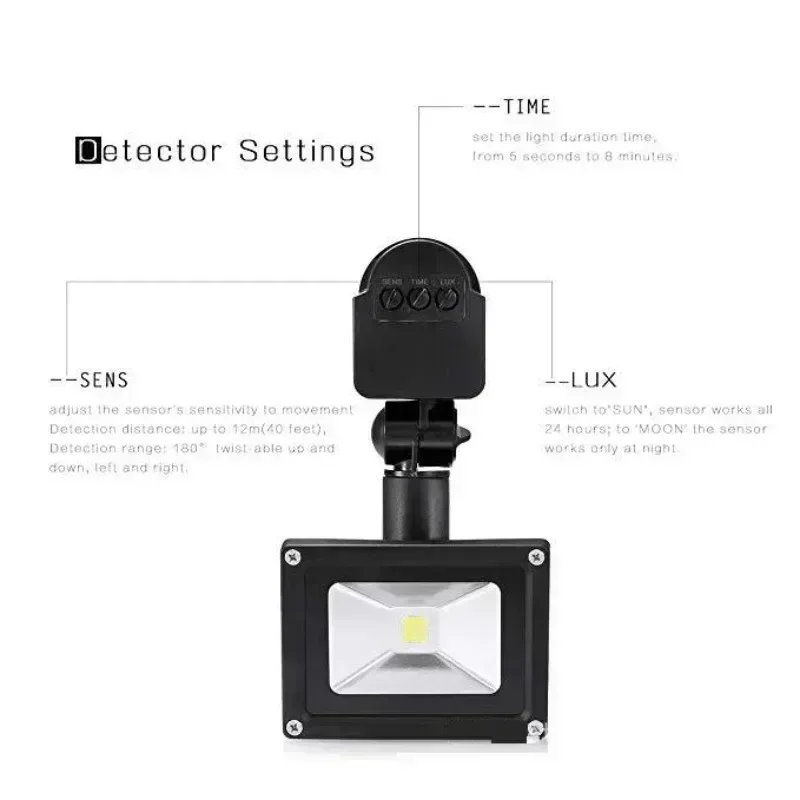 Human Infrared Sensor Floodlight 10W Outdoor Rainproof Radar Sensor Yard Site Court Floodlight Spotlight