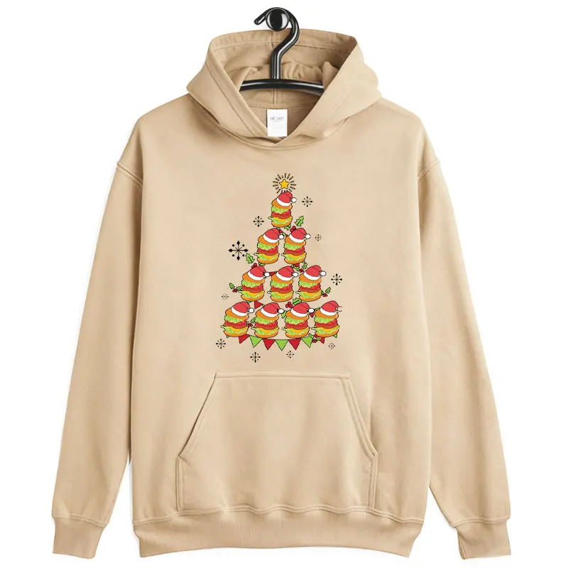 مضحك برغر شجرة عيد الميلاد للجنسين البلوز عشاق شجرة عيد الميلاد هوديي الرجعية الوجبات السريعة العصرية عيد الميلاد تشيز برجر البلوز
