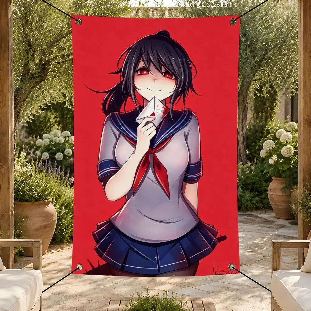 Game Horror Yandere Simulator Flags Supporter Flag Banner for Bedroom Dorm Wall Garden Yard Porch Patio Home Party Decor
