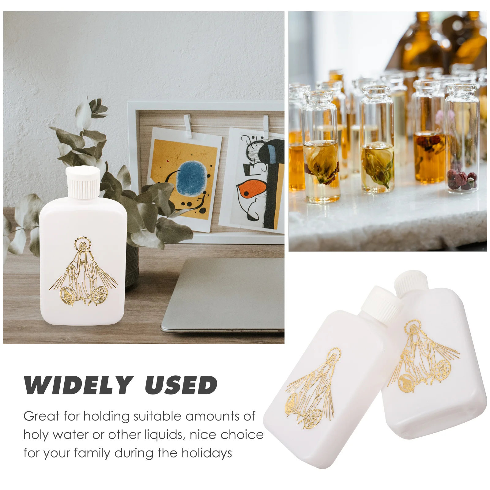 

4 Pcs Holy Water Bottle Copper Picture Plastic Small Sealed Containers Decorative Refillable Travel Easter Catholic Christian