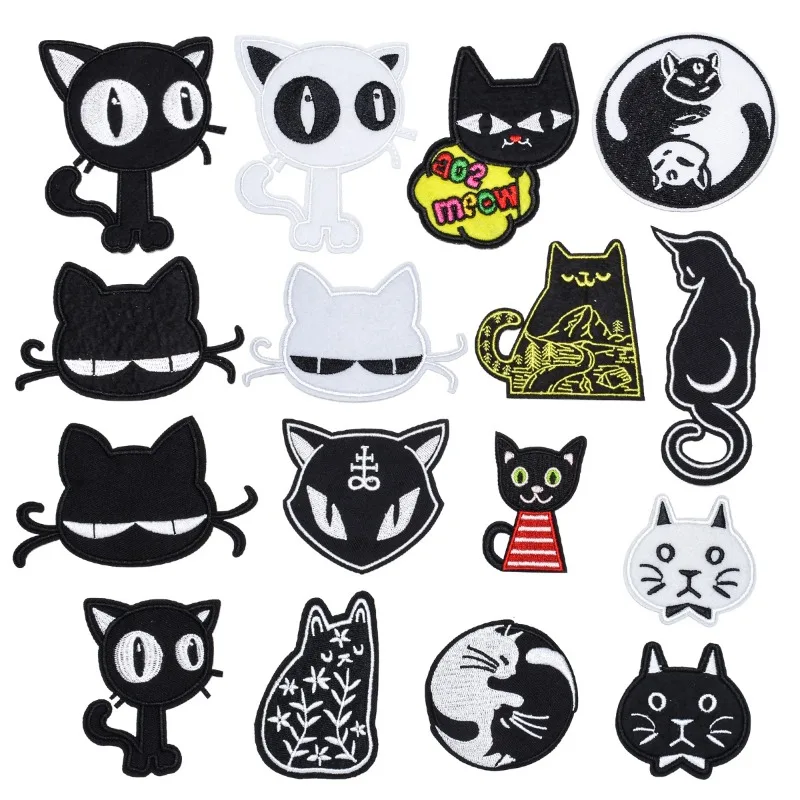 50pcs/Lot Luxury Embroidery Patch Black White Cat Gold Hat Shirt Bag Clothing Decoration Accessory Craft Diy Applique