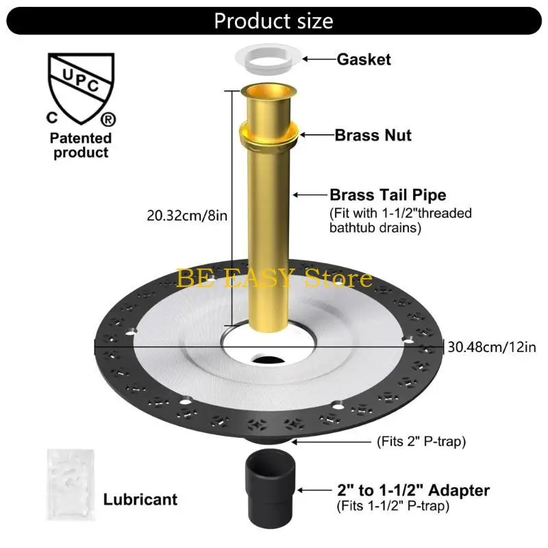 E28F مجموعة استنزاف حوض الاستحمام المستقر القائم بذاته مع مكونات شاملة، سهلة التركيب، استنزاف حوض الاستحمام القائم بذاته البسيطة #6