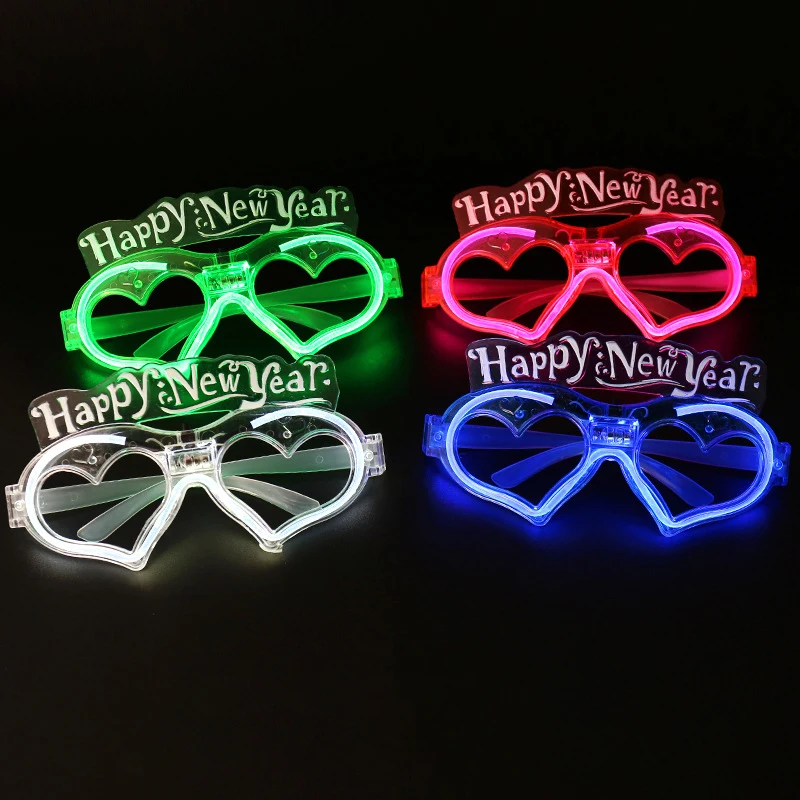 20/50/100Pcs LED Glasses Light Up Sunglasses Heart Shaped Happy New Year 2025 Glow In The Dark Glow Neon Christmas Party Favors