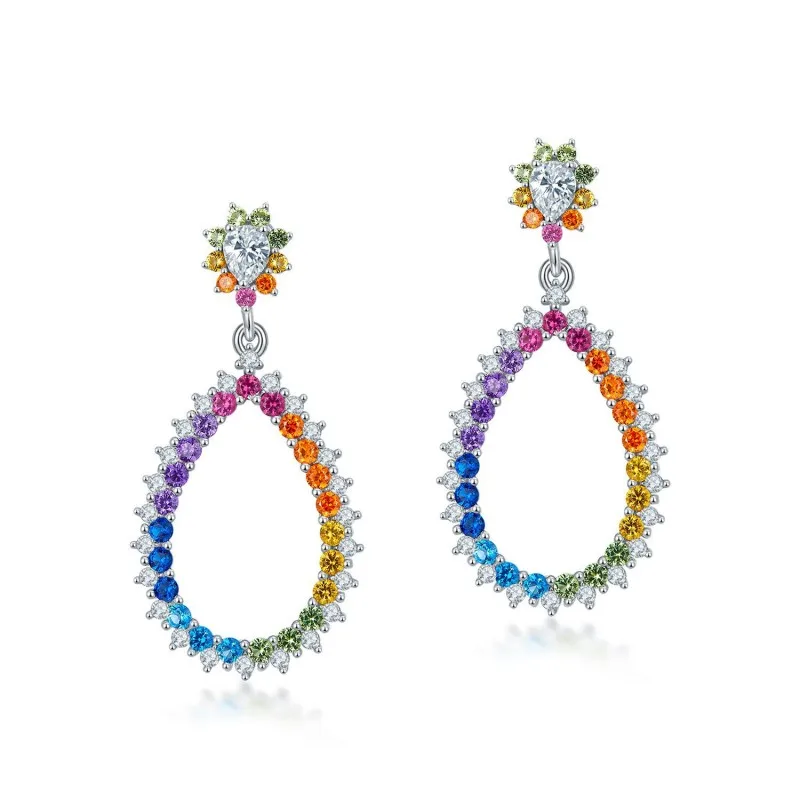 

ZOCA 925 Sterling Silver Rainbow Earrings for Women Luxury Trendy Wedding Party Romantic Lady Earrings New Jewelry