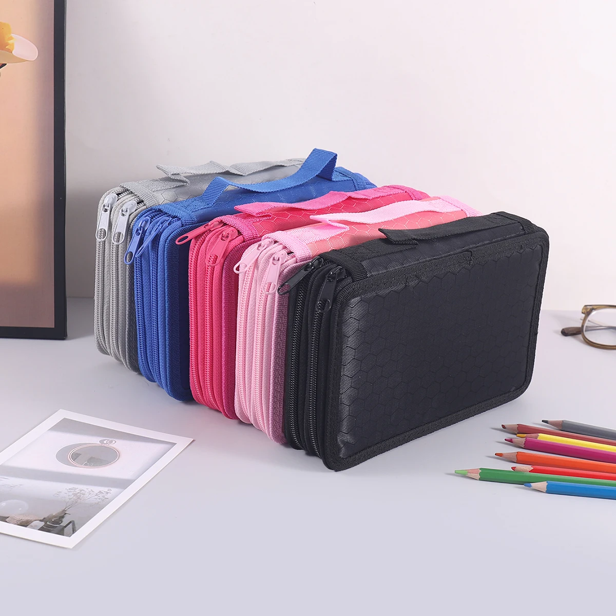 1 Oxford-Stoff 2-lagiges Federmäppchen, Schüler-Schreibwaren-Tasche mit 32 Fächern, Zeichenstift-Aufbewahrungstasche, Lerngeschenk für einen Freund