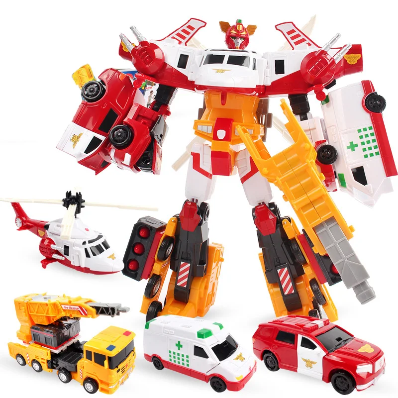 

4 IN 1 Hello Carbot Transformation Robot Toys Action Figures Deformation Rescue Car/Fire Truck Airplane Toy for Children Gift