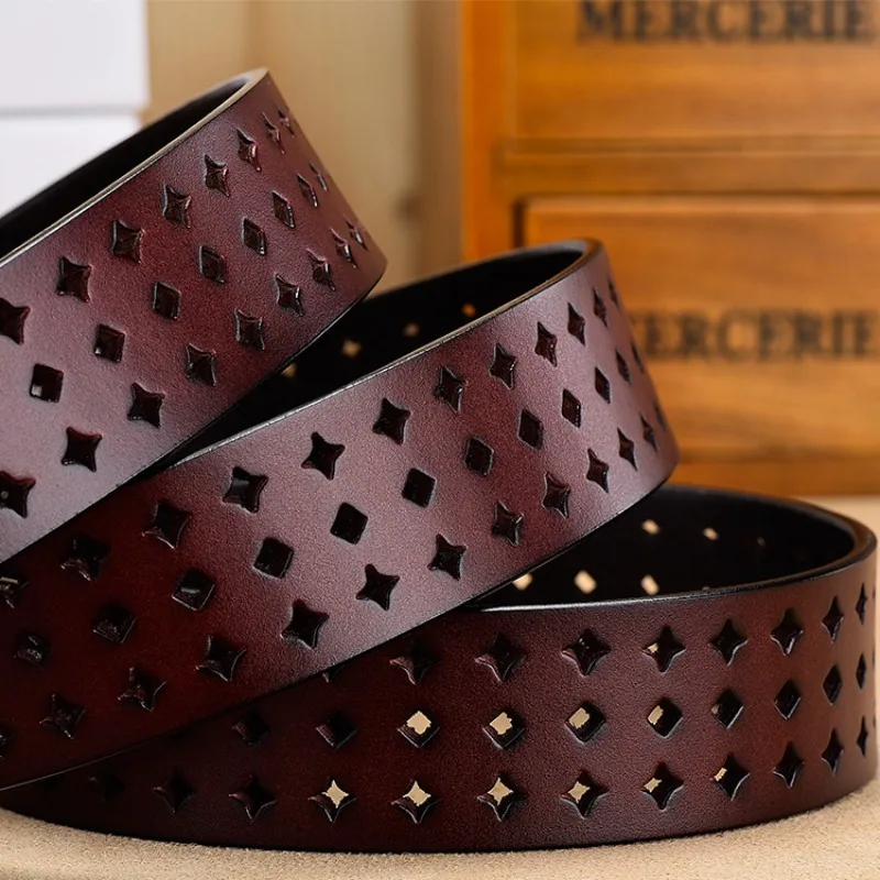 حزام نسائي من الجلد الطبيعي بتصميم كلاسيكي، حزام مجوف متعدد الاستخدامات، حزام بإبزيم دبوس أنيق للنساء #5